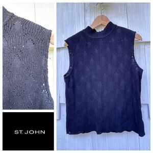 St John Black Label Open Knit Sleeveless Top Medium‎